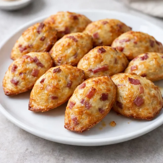 Mini madeleines salées au gruyère et lardons, cœur moelleux