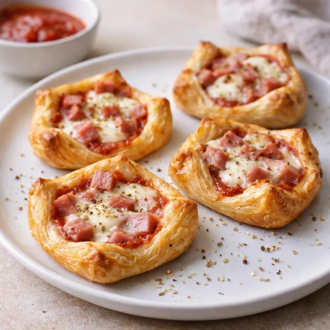 Mini pizzas jambon mozzarella pâte feuilletée express