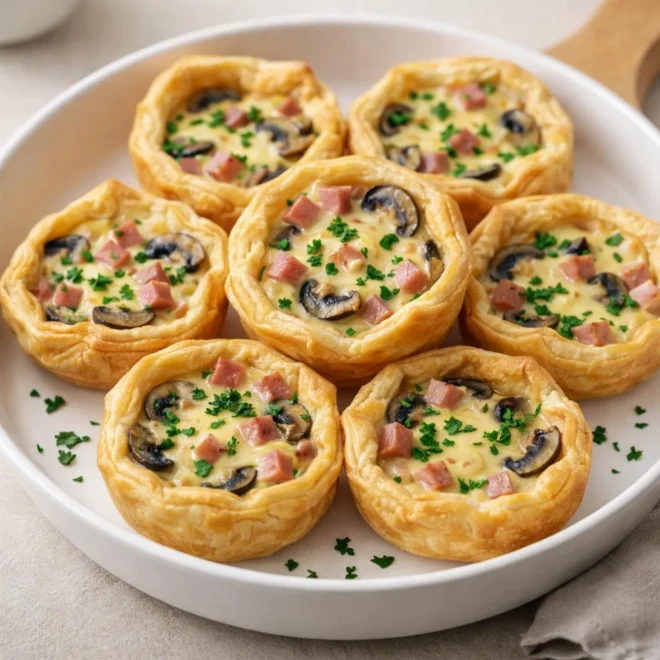 Minis tartelettes feuilletées champignons jambon