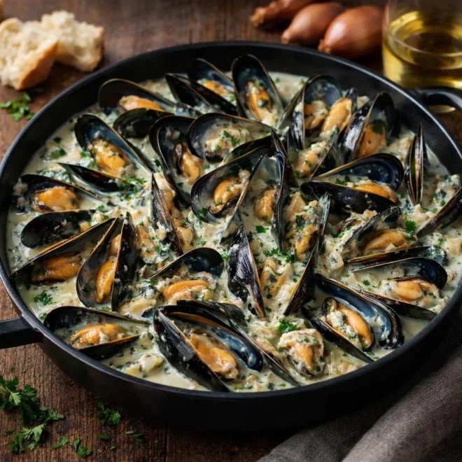 Moules au bleu d’Auvergne et aux échalotes : sauce