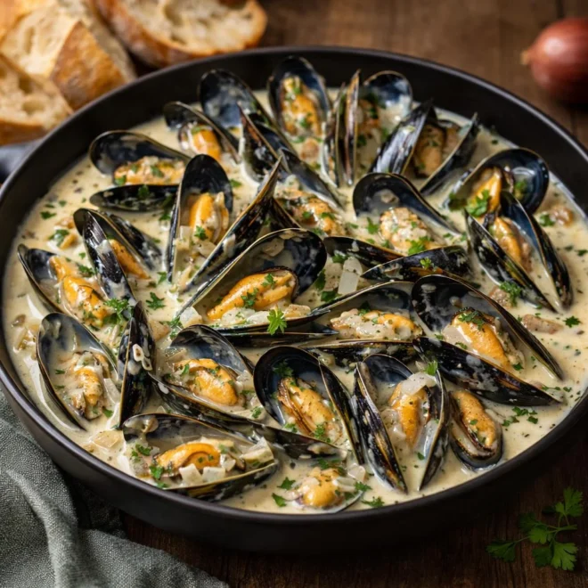 moules sauce normande à la crème et au cidre (recette)