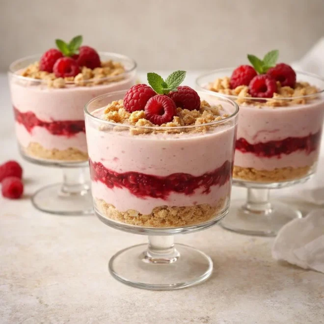 mousse mascarpone aux framboises : verrines au crumble