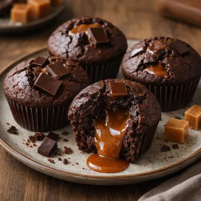 Muffins chocolat caramel cœur coulant : recette facile
