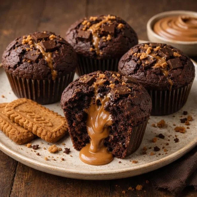 Muffins au chocolat cœur crème de spéculoos