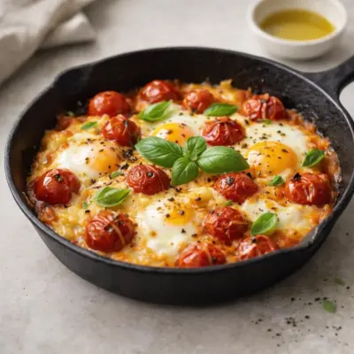Œufs au fromage et aux tomates à la poêle