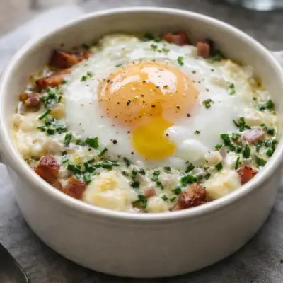 Recette œufs cocotte au chèvre crémeux & lardons