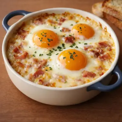 Recette d'œufs cocotte au jambon et crème
