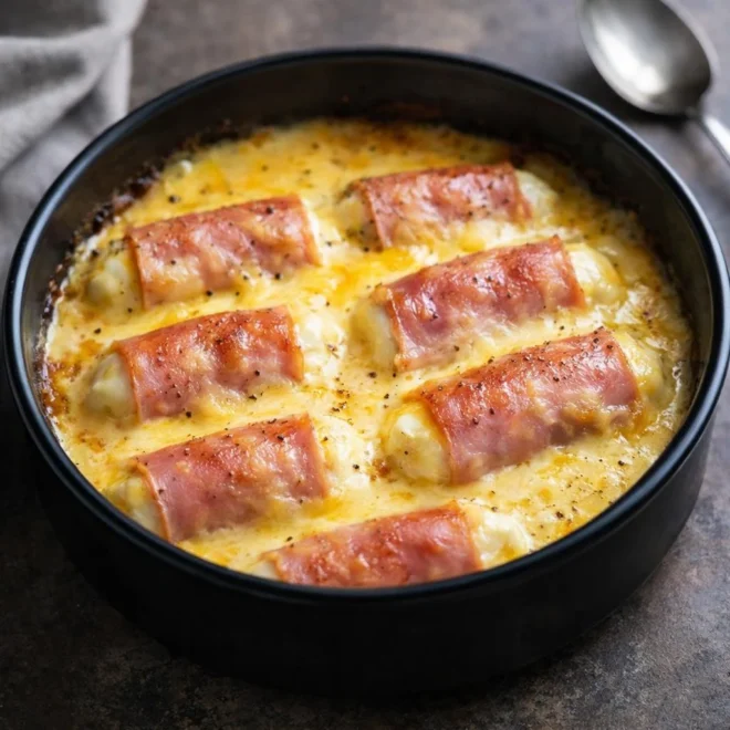 Œufs roulés au jambon, sauce crémeuse au fromage (style quiche roulée)