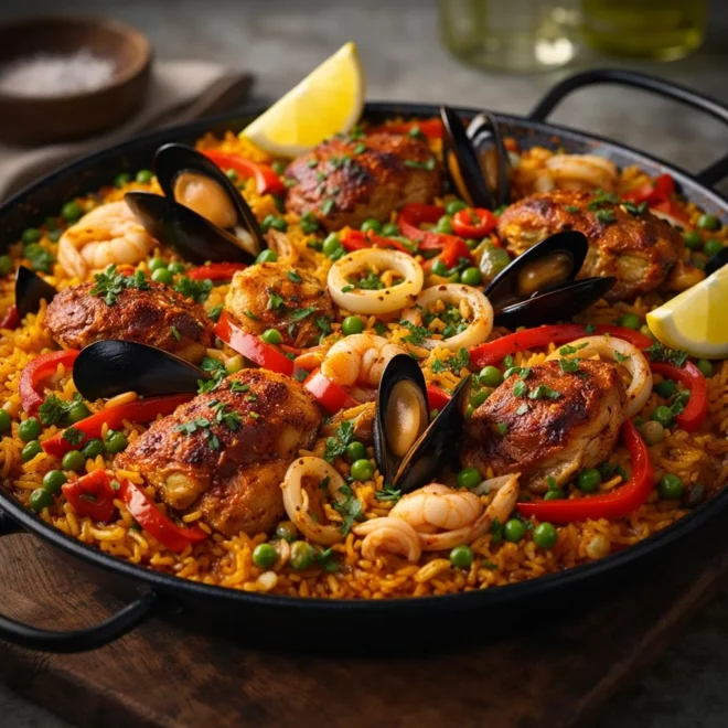 Paella espagnole classique : riz safrané et socarrat
