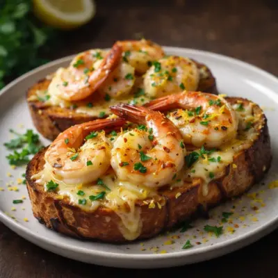 Pain gratiné aux crevettes et au fromage | Recette four