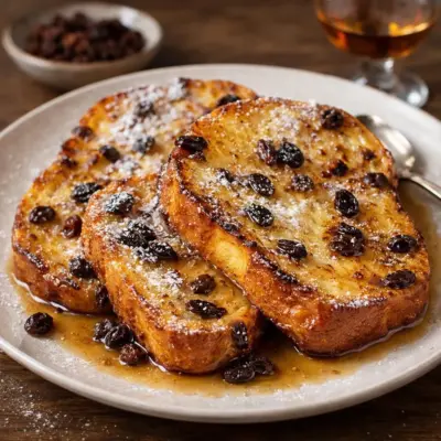Pain perdu aux raisins secs et au rhum : recette dorée