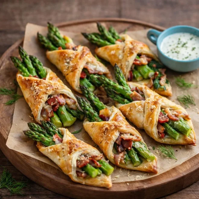 Asperges et bacon en feuilleté : bundles dorés au four