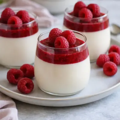 Panna cotta aux framboises : vanille et coulis rouge