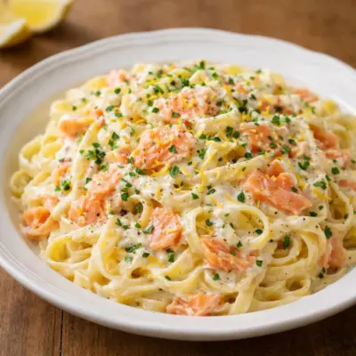 pâtes au saumon fumé et à l’ail : sauce crème citronnée