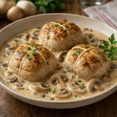 Paupiettes de veau à la crème et aux champignons