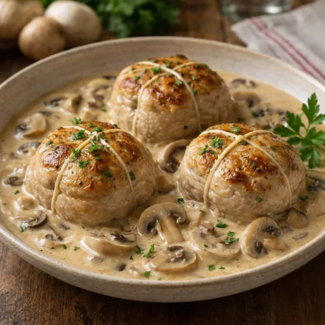 Paupiettes de veau à la crème et aux champignons