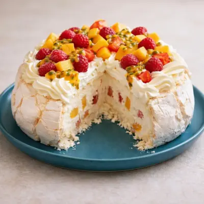 Pavlova glacée aux fruits d’été : cœur fondant