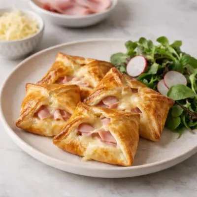 Petits feuilletés au jambon et fromage au four