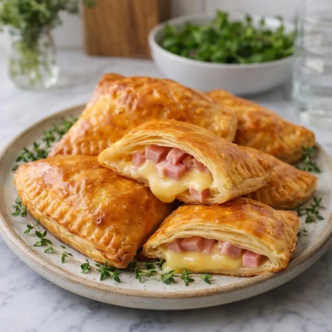 Recette chaussons feuilletés jambon fromage dorés au four