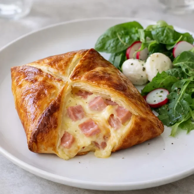 Pochette feuilletée jambon cheddar mozzarella au four
