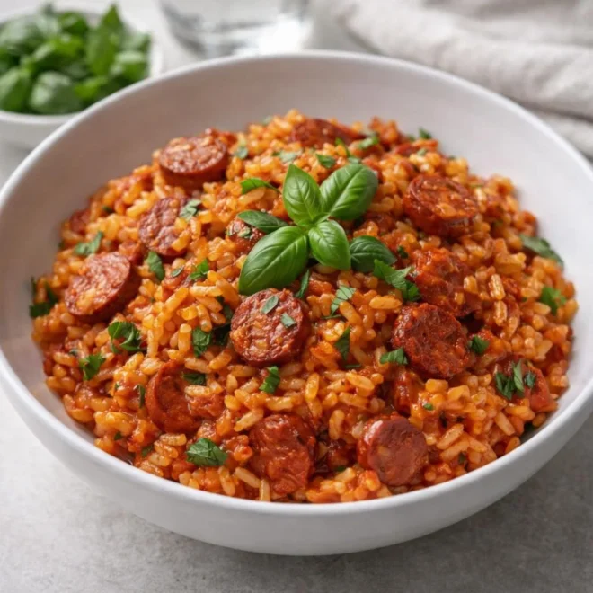 Riz au paprika au chorizo : poêlée rouge et parfumée