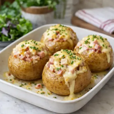 Pommes de terre au four farcies camembert jambon
