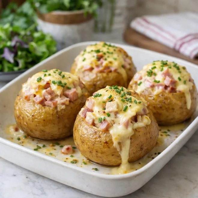 Pommes de terre au four farcies camembert jambon
