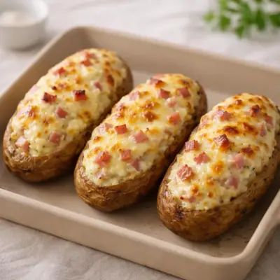 Pommes de terre au four farcies jambon fromage