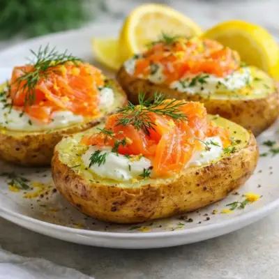 Pommes de terre au four au saumon fumé citron aneth