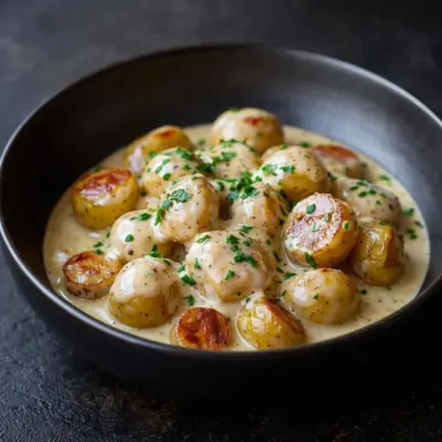 Recette pommes de terre bébé sauce crémeuse à l’ail