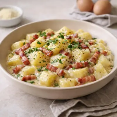 Recette pommes de terre façon carbonara aux lardons