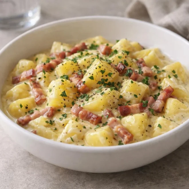 Recette pommes de terre façon carbonara aux lardons