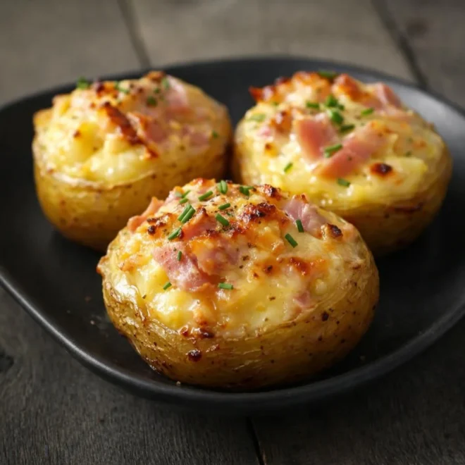 Pommes de terre farcies au jambon gratiné (au four)