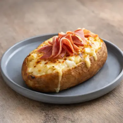 Pommes de terre farcies façon raclette : comté et jambon