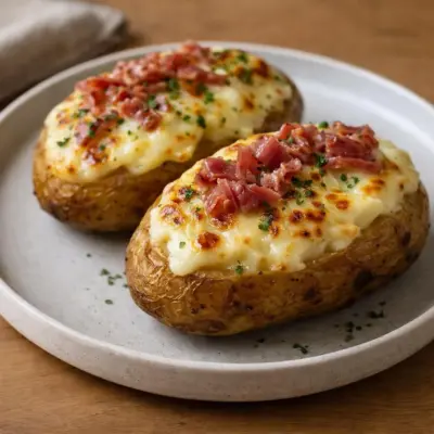 Pommes de terre farcies au fromage et jambon cru