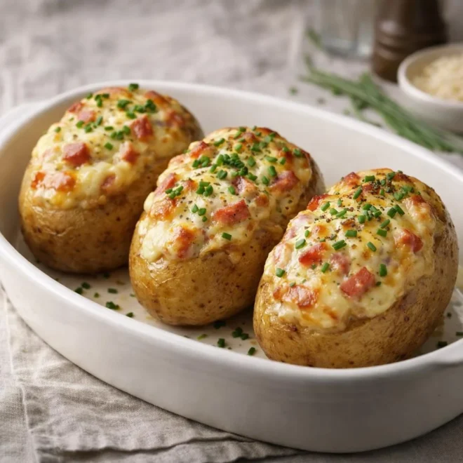 Pommes de terre farcies au jambon de Parme gratiné