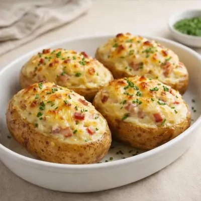 Pommes de terre farcies au lard fumé et fromage