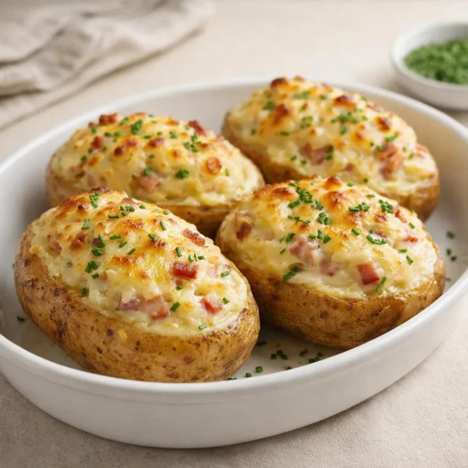 Pommes de terre farcies au lard fumé et fromage