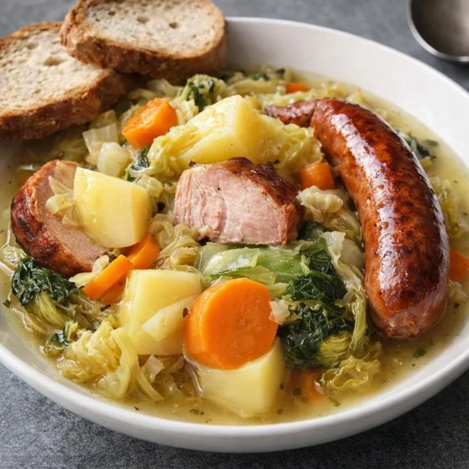 Potée auvergnate aux choux, carottes et saucisse fumée