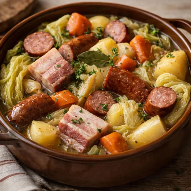 Potée auvergnate aux saucisses et porc demi-sel