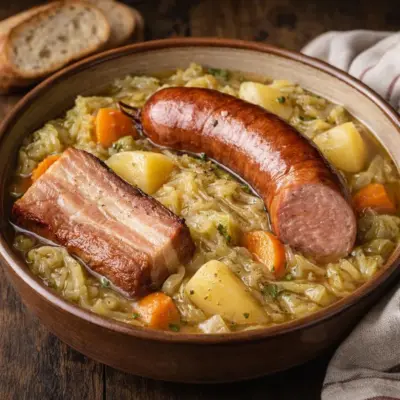 Potée comtoise chou saucisse de Morteau au vin jaune