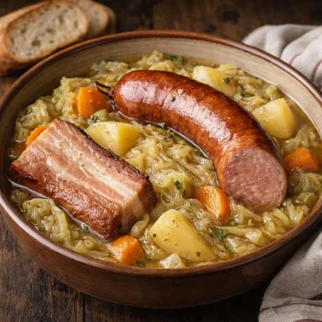 Potée comtoise chou saucisse de Morteau au vin jaune