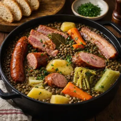 Potée lorraine aux lentilles et saucisses fumées