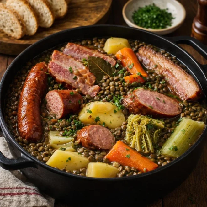 Potée lorraine aux lentilles et saucisses fumées