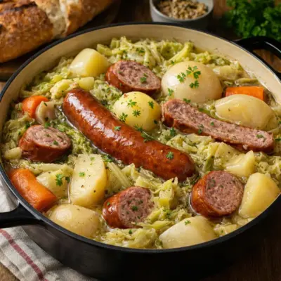 Potée rustique au chou, saucisses fumées et navets