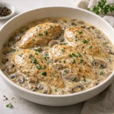 Poulet à la crème aux champignons de Paris, recette