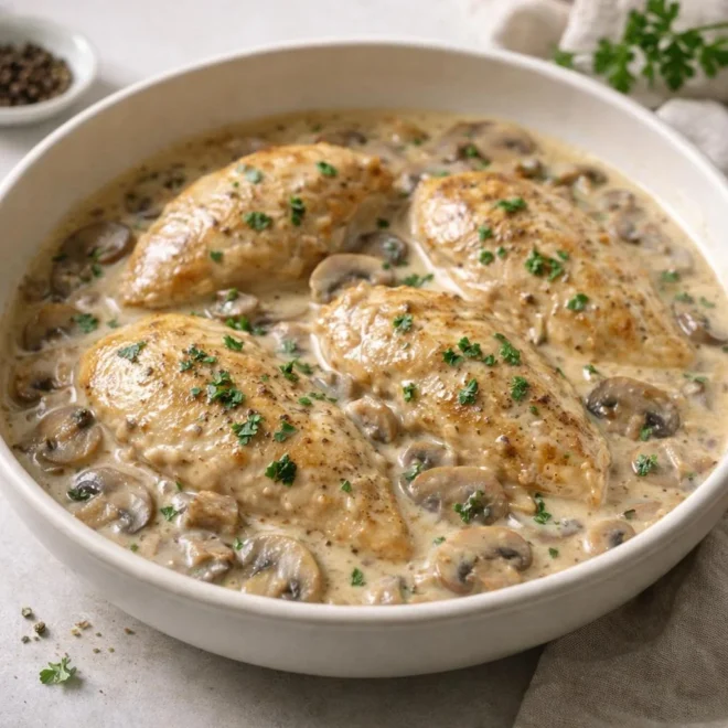Poulet à la crème aux champignons de Paris, recette