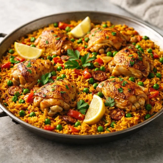 Poulet au riz à l’espagnole : paella express au safran