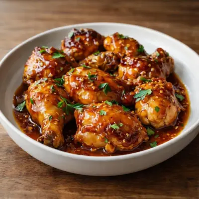 Poulet caramélisé au miel et à la moutarde, sauce
