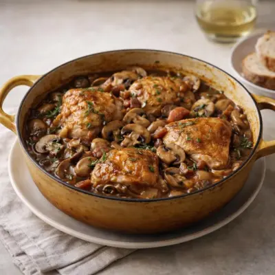 Poulet chasseur aux champignons au vin blanc